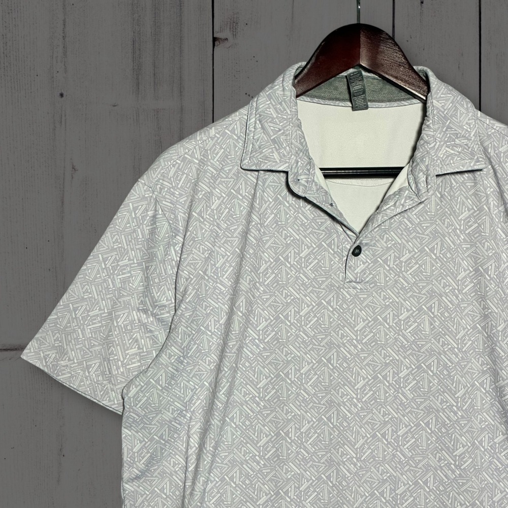 AndersonOrd Geometric Print Performance Golf Polo‎ Shirt Mens Medium Grey